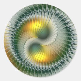 Adesivo Redondo Yin Yang Verde Amarelo Abstrato Colorido Fractal