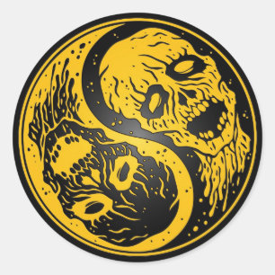 Adesivo Redondo Yin Yang Zombies Amarelo e Preto