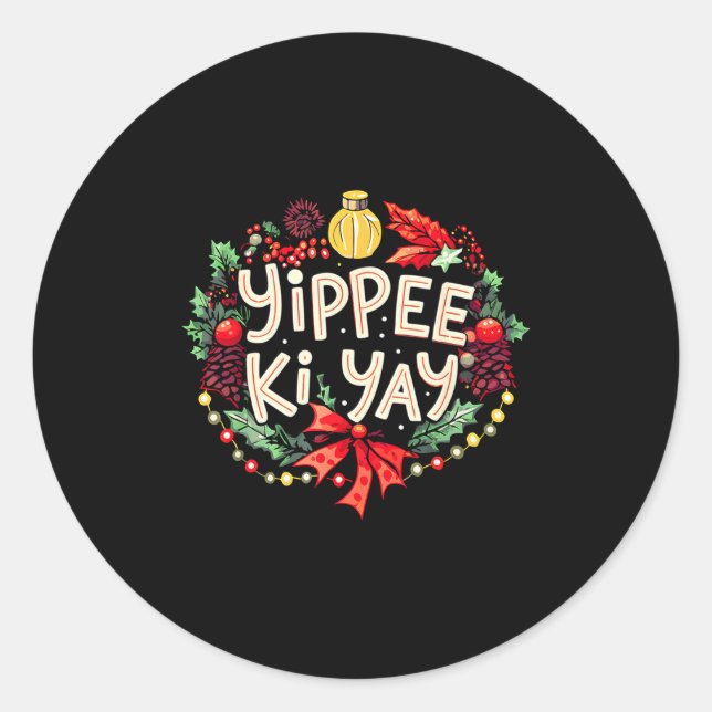 Adesivo Redondo Yippee-ki-yay Funny Christmas Party Long Sleeve  (Frente)