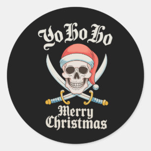 Adesivo Redondo Yo Ho Feliz Natal Pirate Xmas Skull Holiday