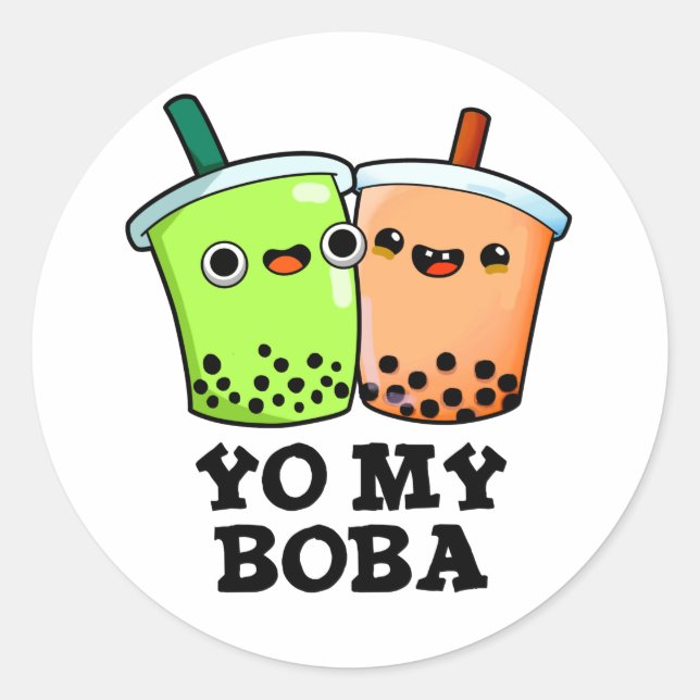 Adesivo Redondo Yo My Boba Funny Boba Tea Pun (Frente)