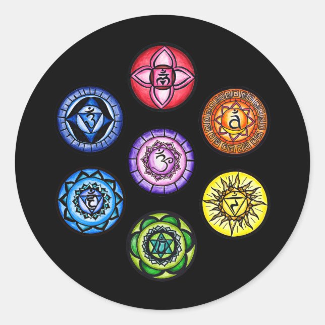 Adesivo Redondo Yoga - 7 Chakras Energy (Frente)
