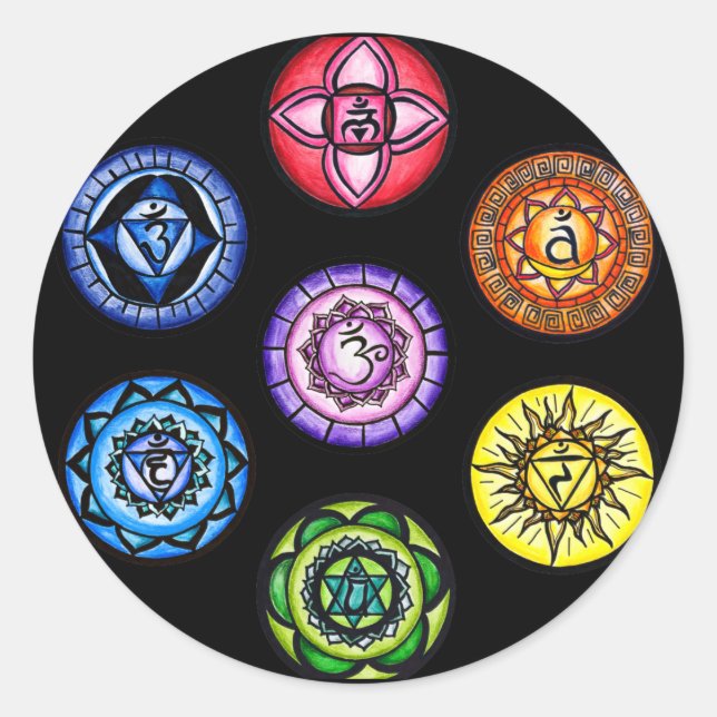 Adesivo Redondo Yoga - 7 Chakras Energy (Frente)