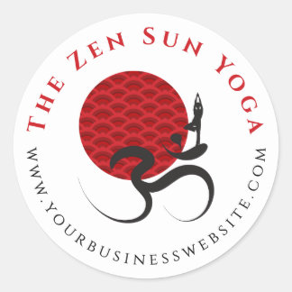 Adesivo Redondo Yoga do Sol Vermelho Asiático e Caligrafia Zen Mod
