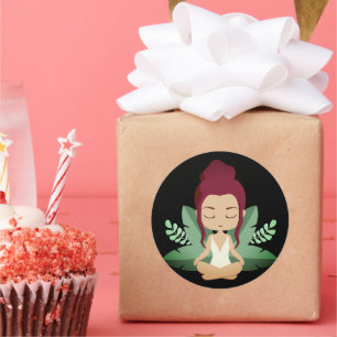 Adesivo Redondo Yoga Girl acalme bem-estar erguendo arte conscient