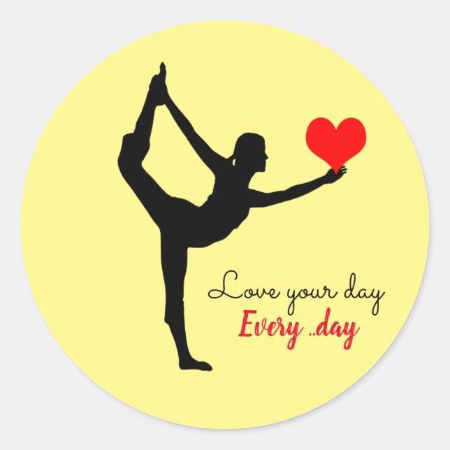Adesivo Redondo Yoga Heart & Love your day, Todo dia / Yogini (Frente)