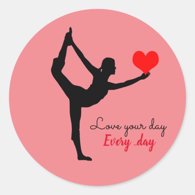 Adesivo Redondo Yoga Heart & Love your day, Todo dia / Yogini (Frente)