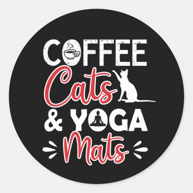 Adesivo Redondo Yoga Lover | Café Gato E Yoga Mats (Frente)