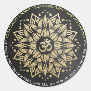 Adesivo Redondo Yoga Meditation Instrutor Dourado Mandala Om Símbo