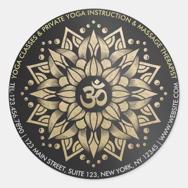 Adesivo Redondo Yoga Meditation Instrutor Dourado Mandala Om Símbo (Frente)