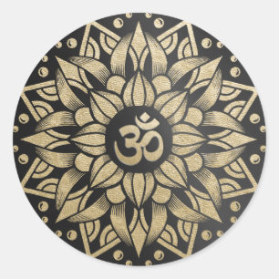 Adesivo Redondo Yoga Meditation Instrutor Dourado Mandala Om Símbo