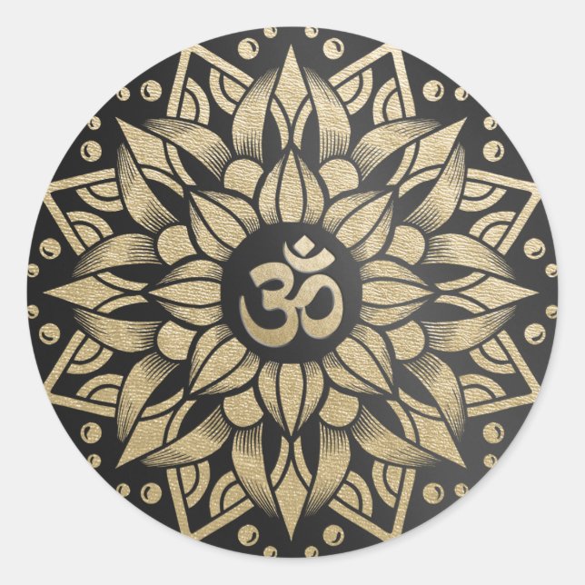 Adesivo Redondo Yoga Meditation Instrutor Dourado Mandala Om Símbo (Frente)