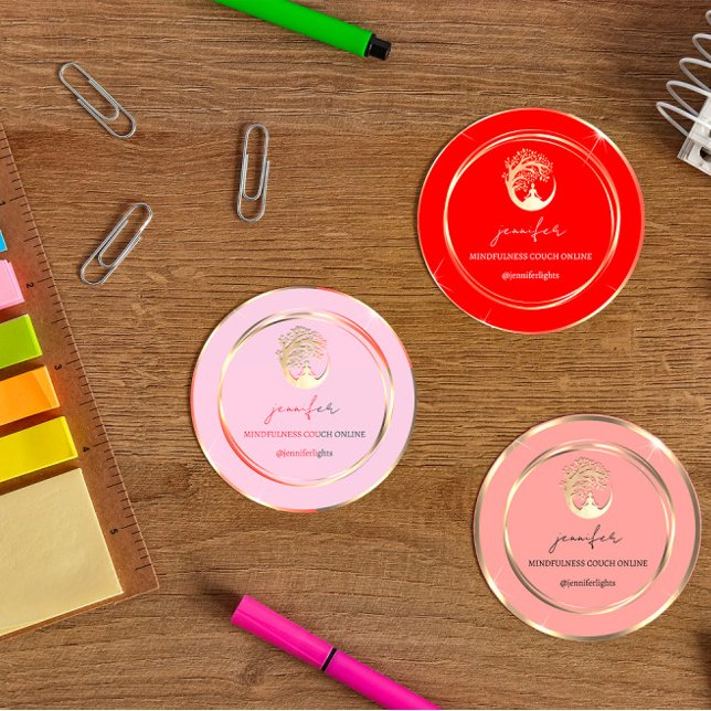 Adesivo Redondo Yoga Mindful Therapist Couch Dourado Peach (Criador carregado)