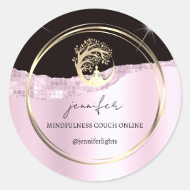 Adesivo Redondo Yoga Mindthing Terapista Couto Dourado Preto Rosa