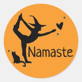 Adesivo Redondo Yoga Namaste Orange Cute Preto da Bruxa do Hallowe
