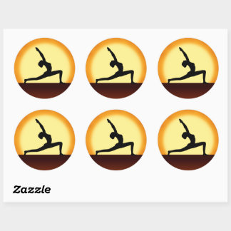 Adesivo Redondo Yoga Pose Mulher Silhuette Palhetas