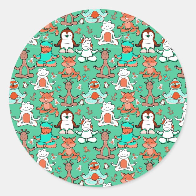 Adesivo Redondo Yoga poses pattern | Yoga seamless pattern 53 (Frente)