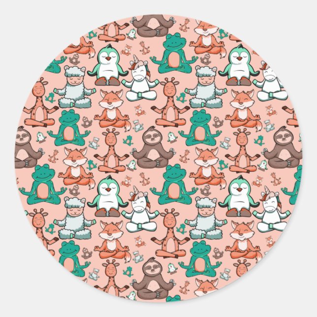 Adesivo Redondo Yoga poses pattern | Yoga seamless pattern 54 (Frente)