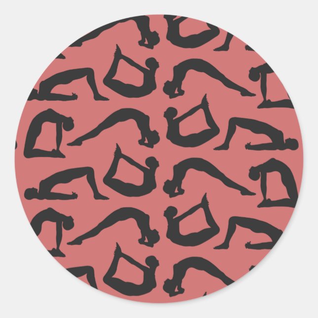 Adesivo Redondo Yoga Positions Silhouettes (Frente)