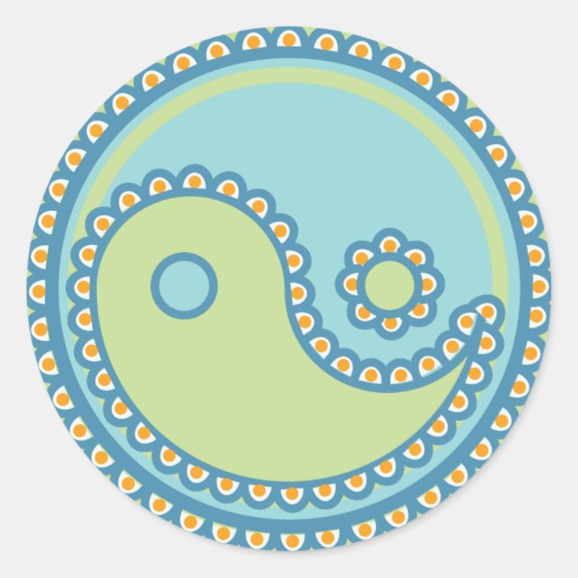 Adesivo Redondo Yoga Speak Baby : Paisley Yin-Yang Símbolo (Frente)