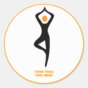 Adesivo Redondo Yoga tree pose preto, costume laranja