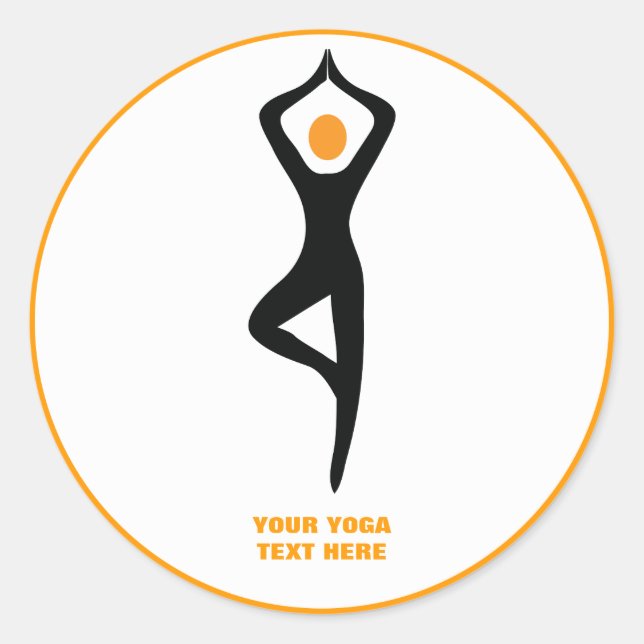 Adesivo Redondo Yoga tree pose preto, costume laranja (Frente)
