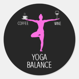 Adesivo Redondo Yoga Wine and Coffee Lover