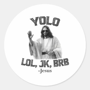 Adesivo Redondo Yolo Lol Jk Brb Jesus Cristo Páscoa Cristãos Resu