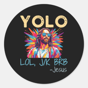 Adesivo Redondo Yolo Lol Jk Brb Jesus Páscoa Natal Divertido Relig