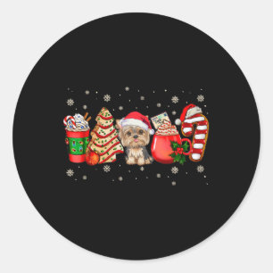 Adesivo Redondo Yorkie Dog Natal Pijamas Café Latte Mugs Xma