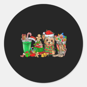 Adesivo Redondo Yorkie Dog Natal Pijamas Café Latte Mugs Xma