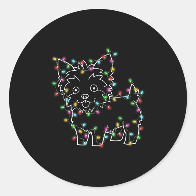 Adesivo Redondo Yorkie Dogs Tree Christmas Sweater Xmas Pet Animal (Frente)