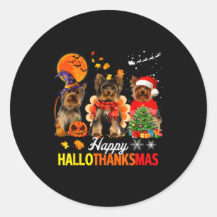 Adesivo Redondo Yorkie Fofo Feliz Hallothanksmas Dia das Bruxas Di