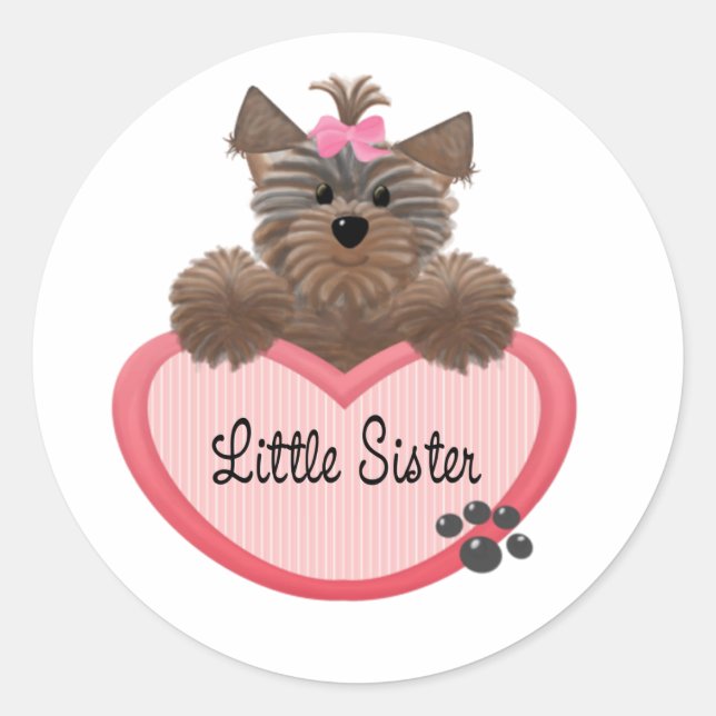 Adesivo Redondo Yorkie Little Sister (Frente)