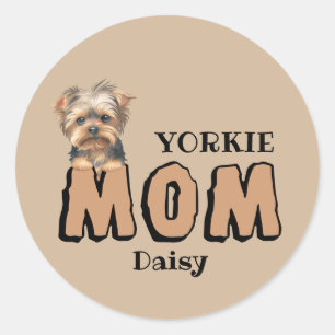 Adesivo Redondo Yorkie Mãe Yorkshire Terrier Lover Nome personaliz