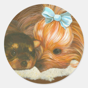 Adesivo Redondo Yorkie Mama com Puppy
