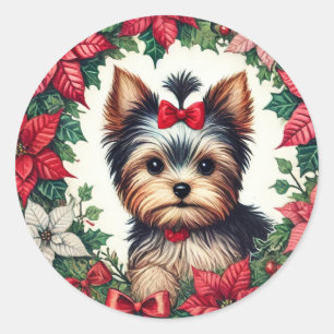 Adesivo Redondo Yorkie natalino