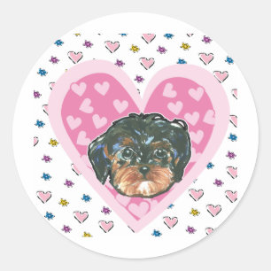 Adesivo Redondo Yorkie Poo de São Valentim