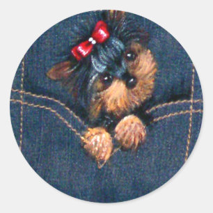 Adesivo Redondo Yorkie Puppy no bolso