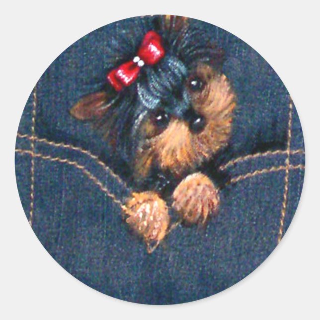 Adesivo Redondo Yorkie Puppy no bolso (Frente)