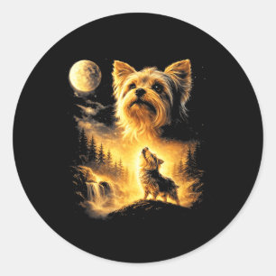 Adesivo Redondo Yorkie Uivando para o Amante de Cães Fantasia da L
