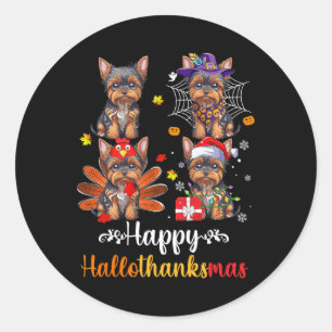 Adesivo Redondo Yorkshire Halloween Feliz Natal Hallotha