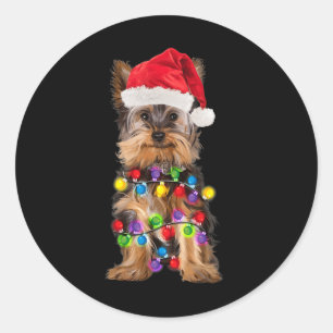 Adesivo Redondo Yorkshire Natal Yorkie Dog Santa Hat Natal