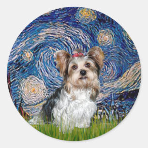 Adesivo Redondo Yorkshire Terrier (Biewer) - Noite Estrelada