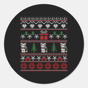 Adesivo Redondo Yorkshire Terrier Christmas Family Ugly Natal