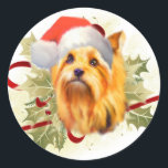 Adesivo Redondo Yorkshire Terrier Christmas Stickers<br><div class="desc">Amantes da raça dos cães Yorkshire Terrier adorarão esta doce design de Natal,  apresentando um Yorkie com um chapéu de Papai Noel.</div>