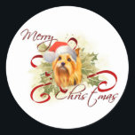 Adesivo Redondo Yorkshire Terrier Christmas Stickers<br><div class="desc">Amantes da raça dos cães Yorkshire Terrier adorarão esta doce design de Natal,  apresentando um Yorkie com um chapéu de Papai Noel.</div>