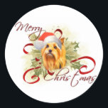 Adesivo Redondo Yorkshire Terrier Christmas Stickers<br><div class="desc">Amantes da raça dos cães Yorkshire Terrier adorarão esta doce design de Natal,  apresentando um Yorkie com um chapéu de Papai Noel.</div>