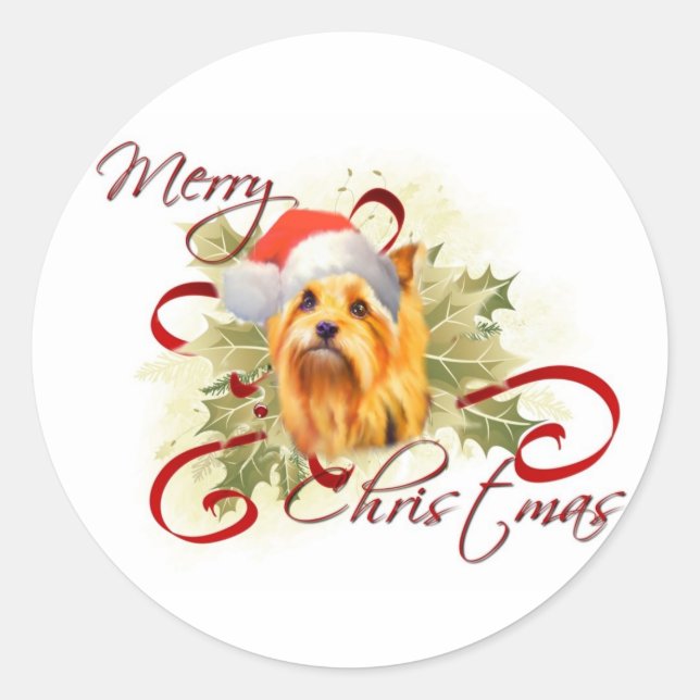 Adesivo Redondo Yorkshire Terrier Christmas Stickers (Frente)