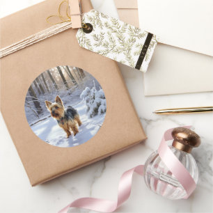 Adesivo Redondo Yorkshire Terrier Deixe-a nevar no Natal